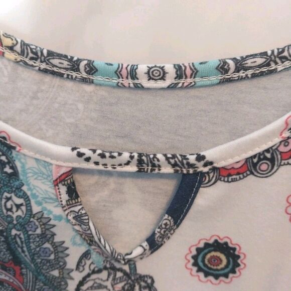 Women's Paisley Mini Sundress Sz M Drop Waist Stretch Artsy Beachy Boho Bohemian - Picture 3 of 8